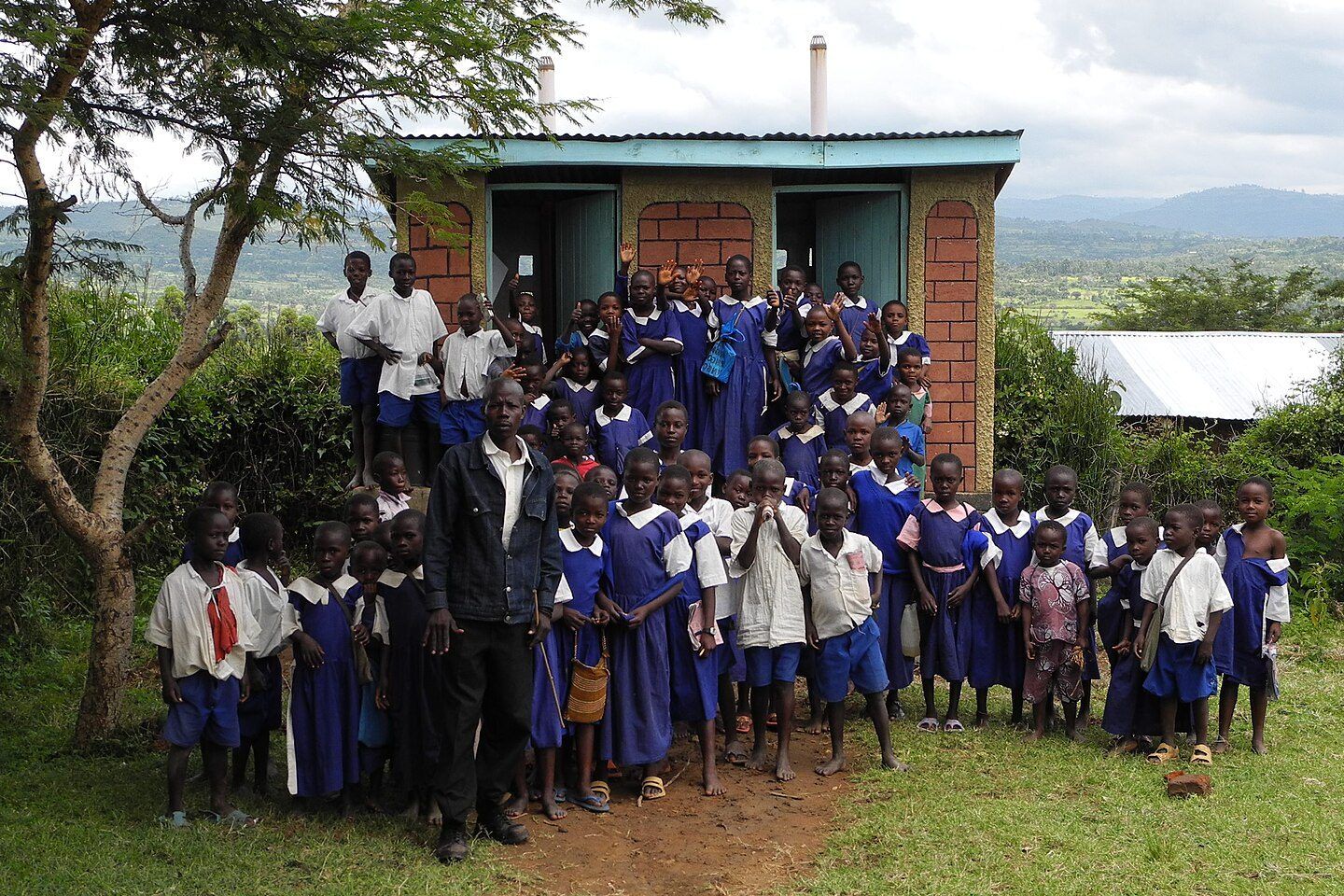 Pupils assembled outside their classroom block in Kenya